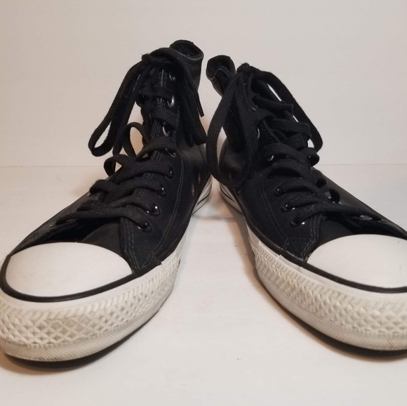 Converse Black Leather high tops men's 8